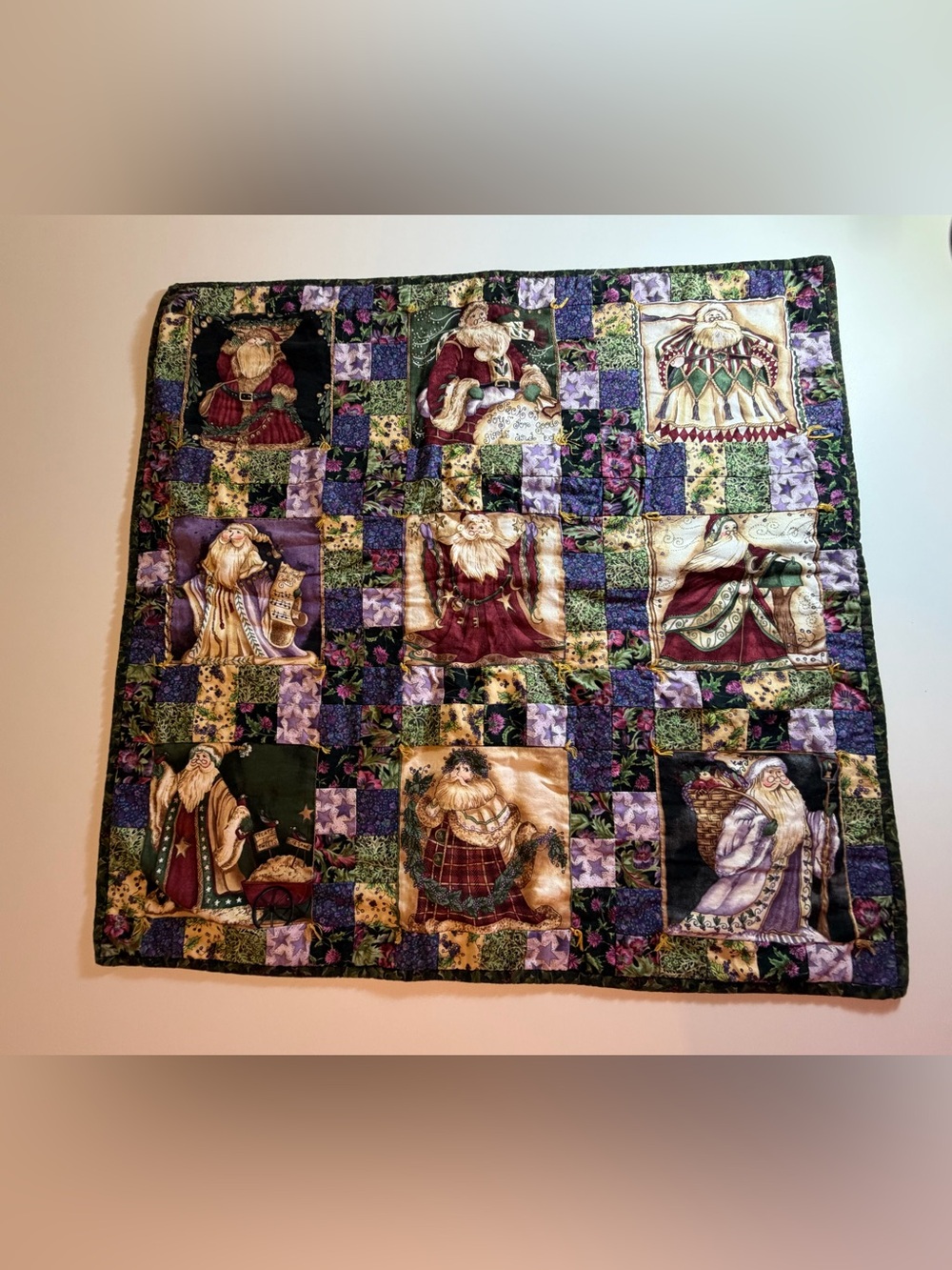 Vintage Christmas Wall Hanging Quilt Panel Handcrafted Patchwork Holiday